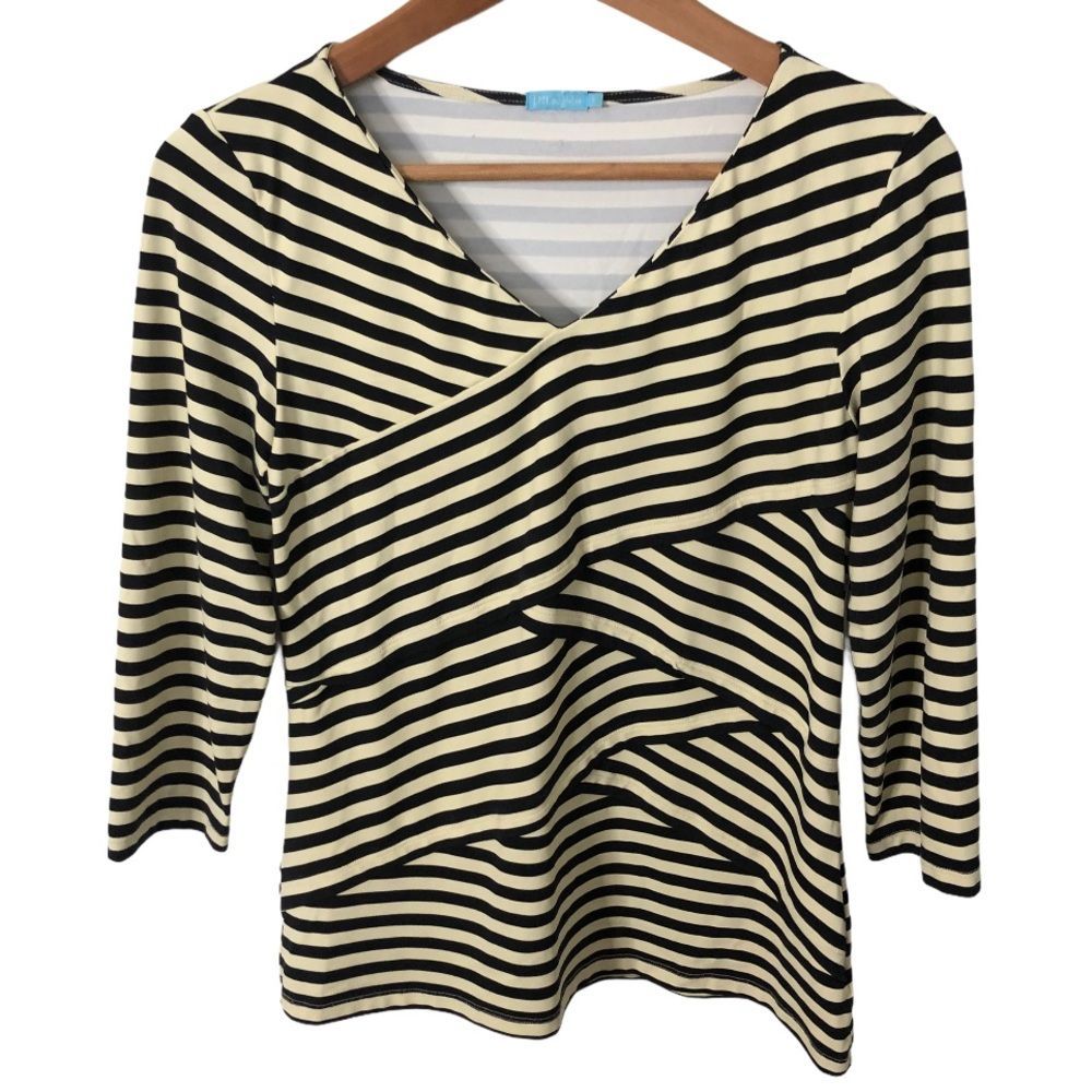 J. McLaughlin Nylon Spandex Striped 3/4 Sleeve Top